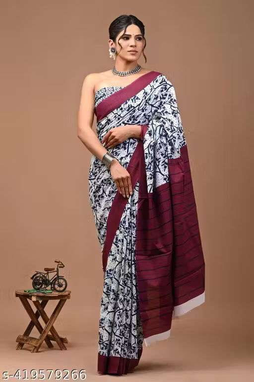Jaipuri Hand Block Printed Soft Cotton Mulmul Saree