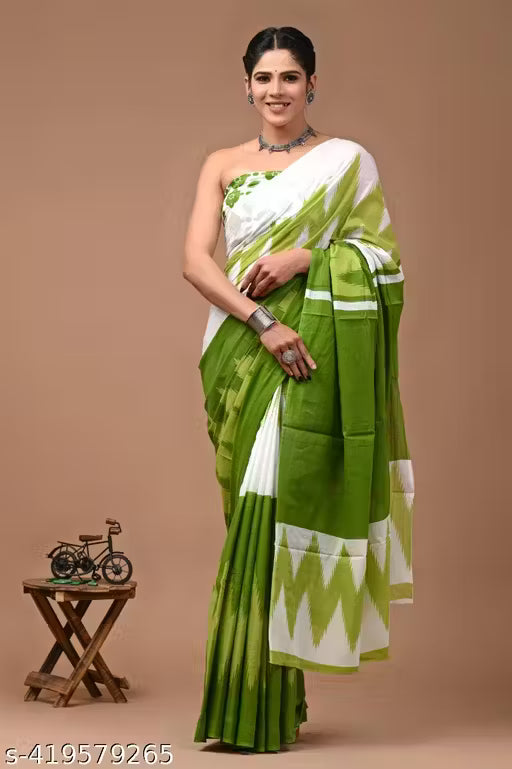 Jaipuri Hand Block Printed Soft Cotton Mulmul Saree