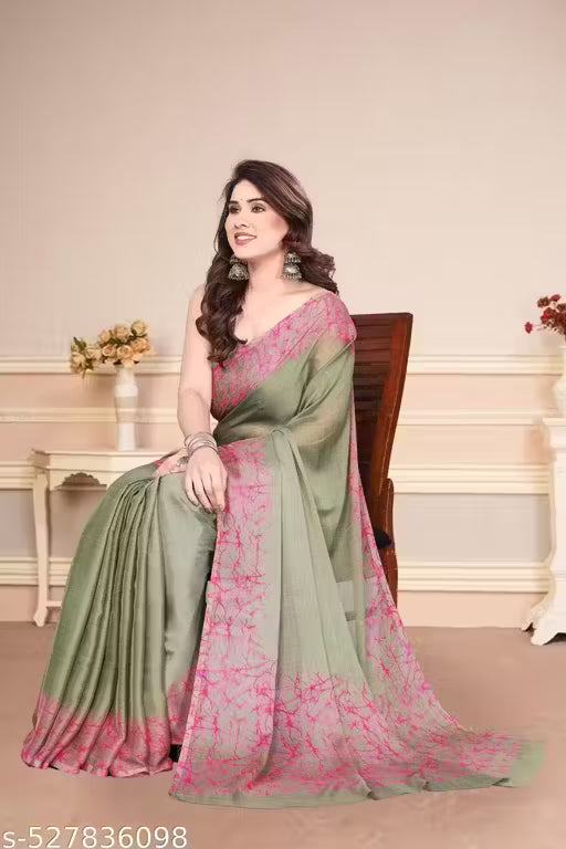 Women's Trendy Party Wear Chiffon Plain Saree