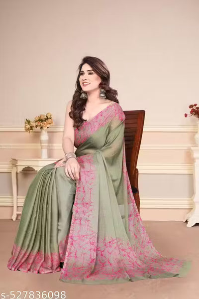 Women's Trendy Party Wear Chiffon Plain Saree
