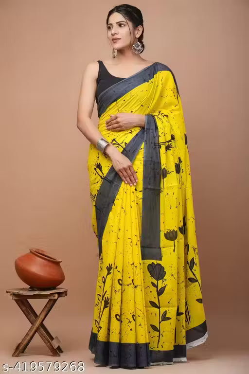 Jaipuri Hand Block Printed Soft Cotton Mulmul Saree