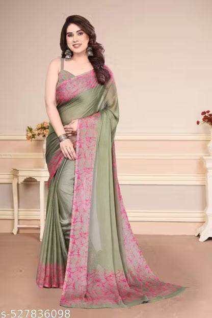 Women's Trendy Party Wear Chiffon Plain Saree
