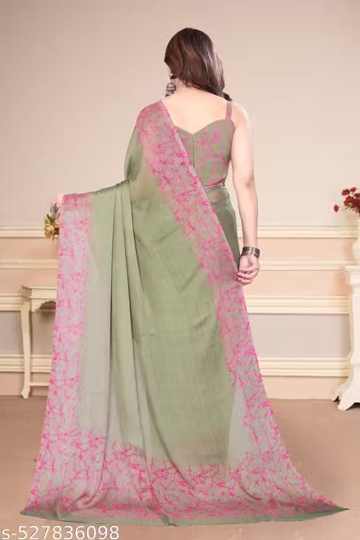 Women's Trendy Party Wear Chiffon Plain Saree