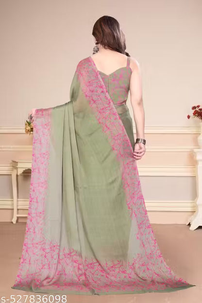 Women's Trendy Party Wear Chiffon Plain Saree