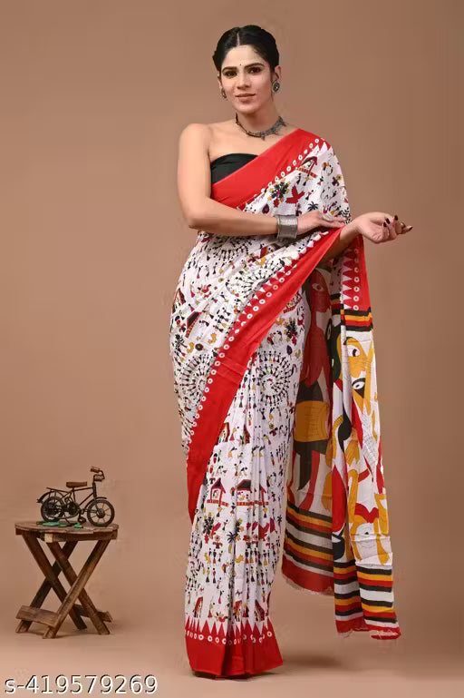 Jaipuri Hand Block Printed Soft Cotton Mulmul Saree