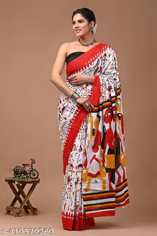 Jaipuri Hand Block Printed Soft Cotton Mulmul Saree