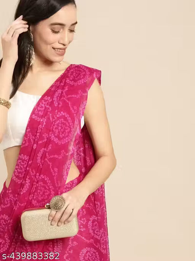 Designer women georgette Print bandhani Saree with blouse piece