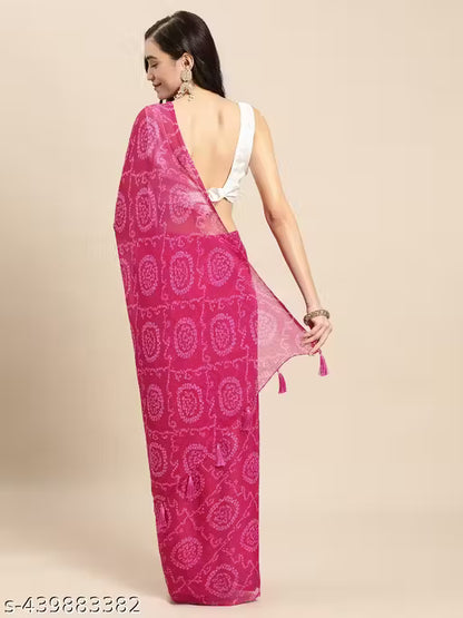 Designer women georgette Print bandhani Saree with blouse piece