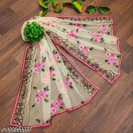 Women's Heavy Net Embroidered Fancy phulkari work Dupatta for women (Football Dupatta)