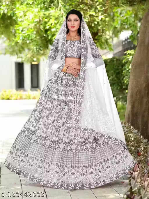 NET WITH EMBROIDERY DESIGN WORK stylish womes lehnghs