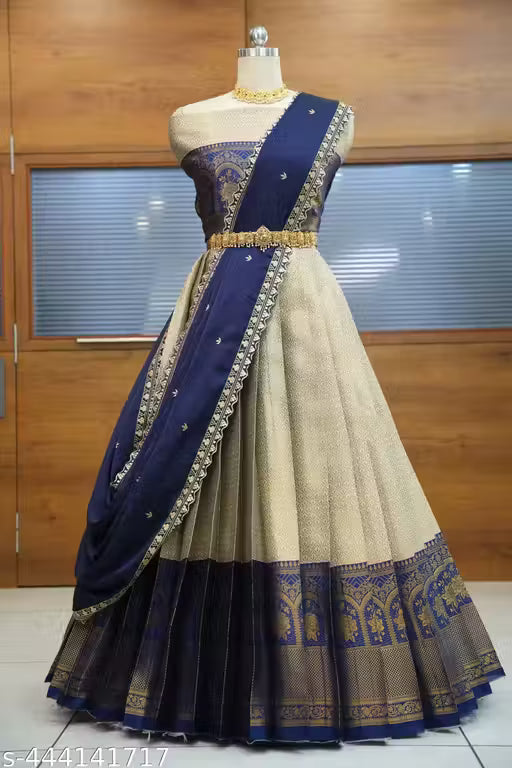 Beautiful Embroidery work Unstitched Half Saree with Woven Design & Rangoli Embroidery Dupatta For Women