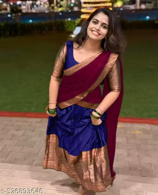 South Indian Pattu Lehenga Hlaf Saree For Women