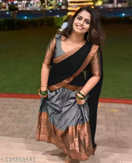 South Indian Pattu Lehenga Hlaf Saree For Women