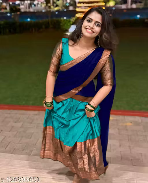 South Indian Pattu Lehenga Hlaf Saree For Women