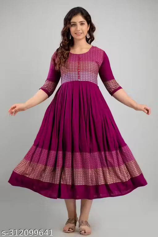 Women Rayon Printed Aaradhya Anarkali Kurtis