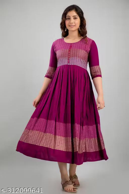 Women Rayon Printed Aaradhya Anarkali Kurtis