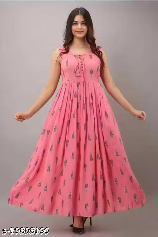 Rayon printed Anarkali Sleevless Long Kurti cum Gown