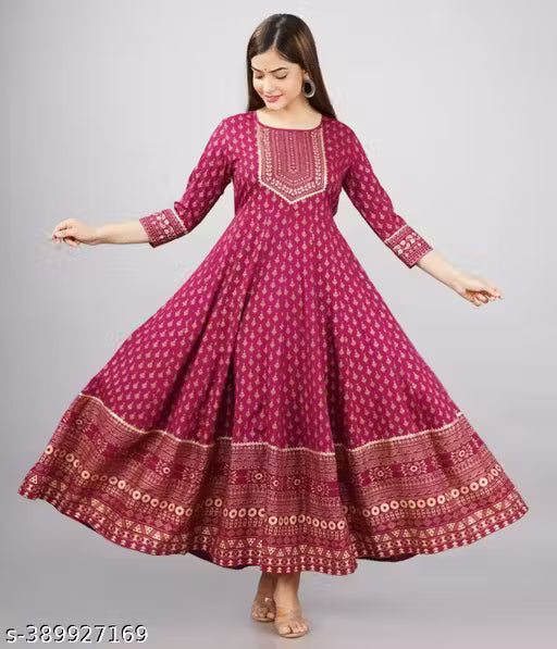 EMBROEDARY RAYON ANARKALI LONG KURTI