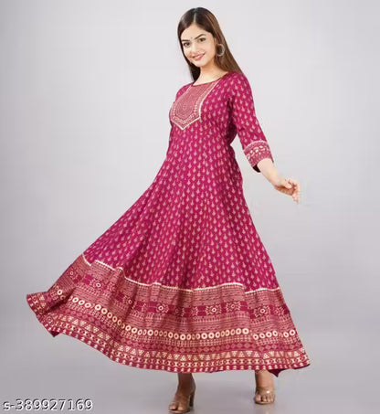 EMBROEDARY RAYON ANARKALI LONG KURTI