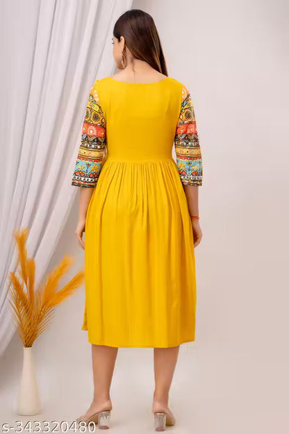 Yash Gallery Womens Cotton Printed Anarkali Kurta (Yellow)