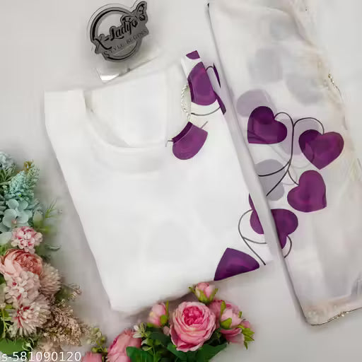 Elegant white dress with purpal heart for womens