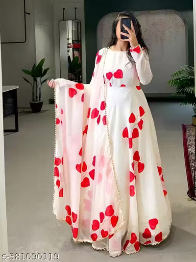 Elegant white dress with Red heart for womens