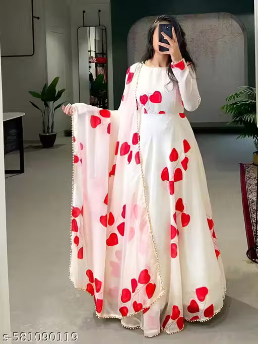 Elegant white dress with Red heart for womens