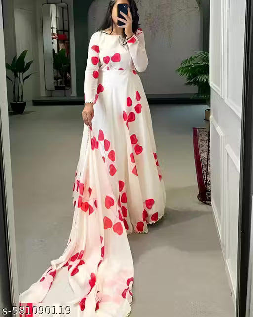 Elegant white dress with Red heart for womens