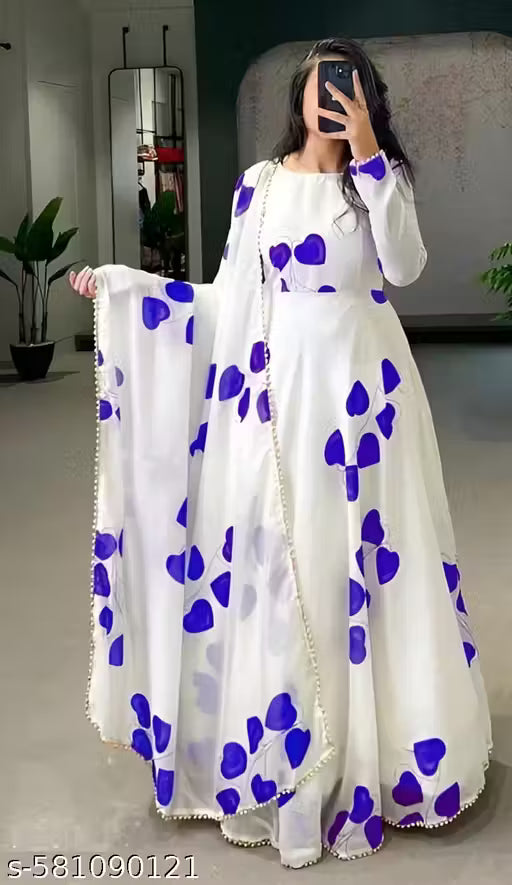 Elegant white dress with blue heart for womens