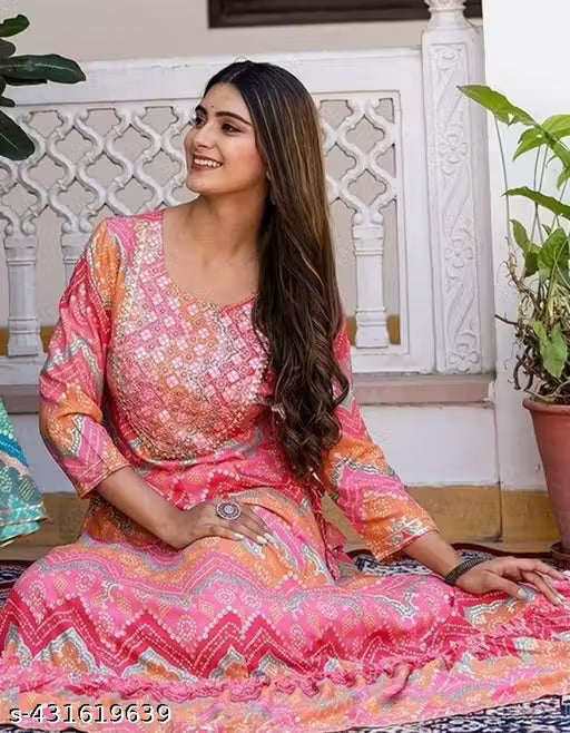 EMBROEDARY RAYON ANARKALI LONG KURTI