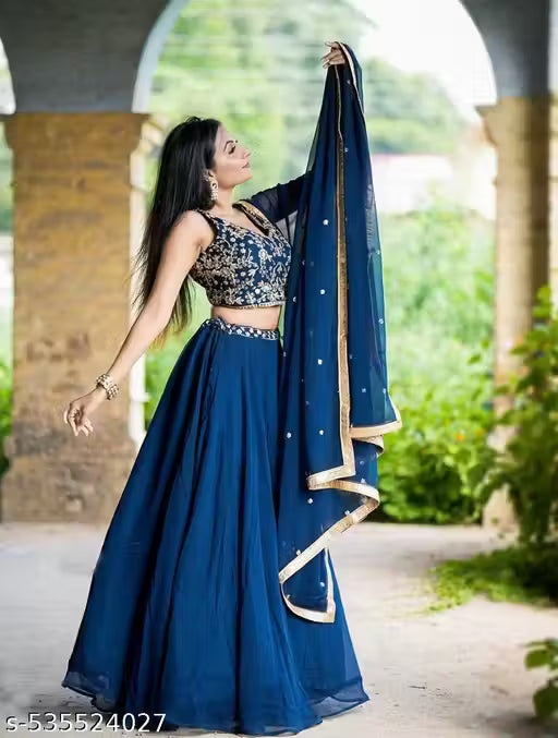 Velvet Semi-Stitched Lehenga with Unstitched Blouse