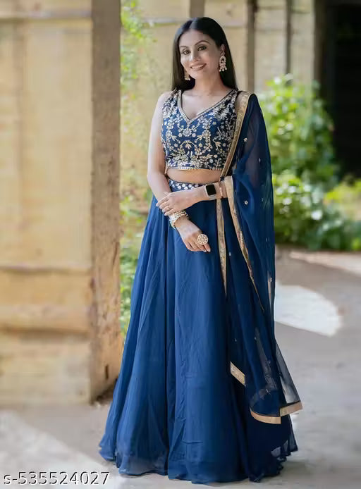 Velvet Semi-Stitched Lehenga with Unstitched Blouse