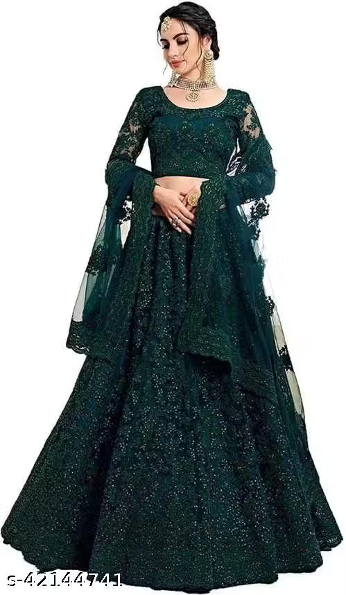 Cording Kali work Lehenga Sufi ( Green )