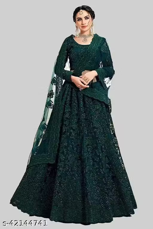 Cording Kali work Lehenga Sufi ( Green )