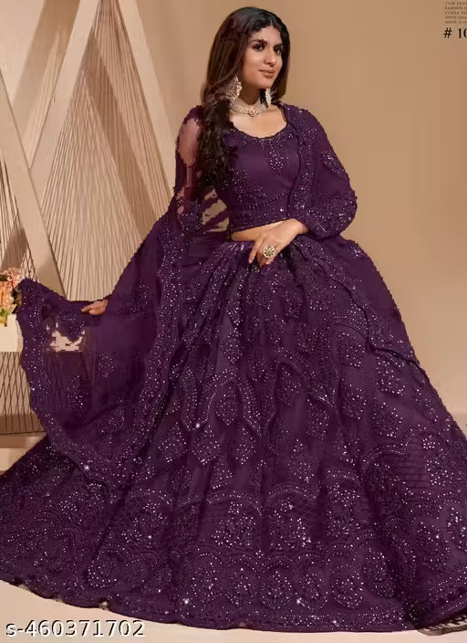 Embroidered Thread Work Semi-Stitched Lehenga with Unstitched Blouse and inner fabric with Stitched Dupatta
