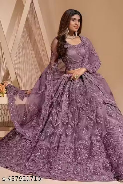 Net Embroidered Semi-Stitched Lehenga with Unstitched Blouse