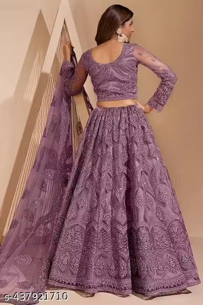 Net Embroidered Semi-Stitched Lehenga with Unstitched Blouse