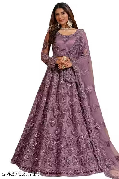 Net Embroidered Semi-Stitched Lehenga with Unstitched Blouse