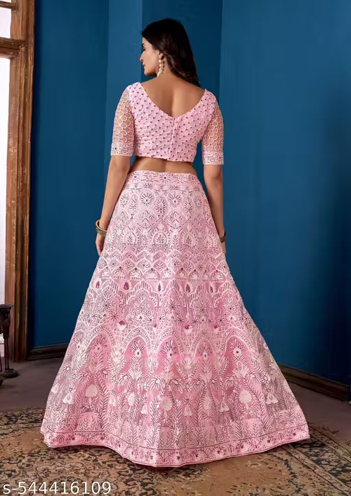 Embroidered Thread Work Semi-Stitched Lehenga & Unstitched Blouse With Dupatta