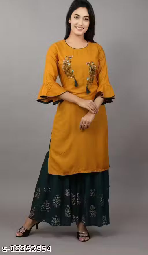 Women's Printed Party Wear Kurta Set with Sharara
