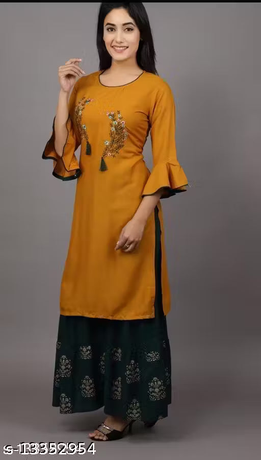 Women's Printed Party Wear Kurta Set with Sharara