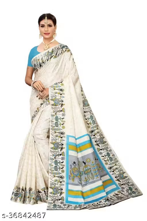 Silk White Tassels and Latkans Saree With Blouse