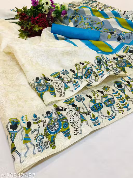 Silk White Tassels and Latkans Saree With Blouse