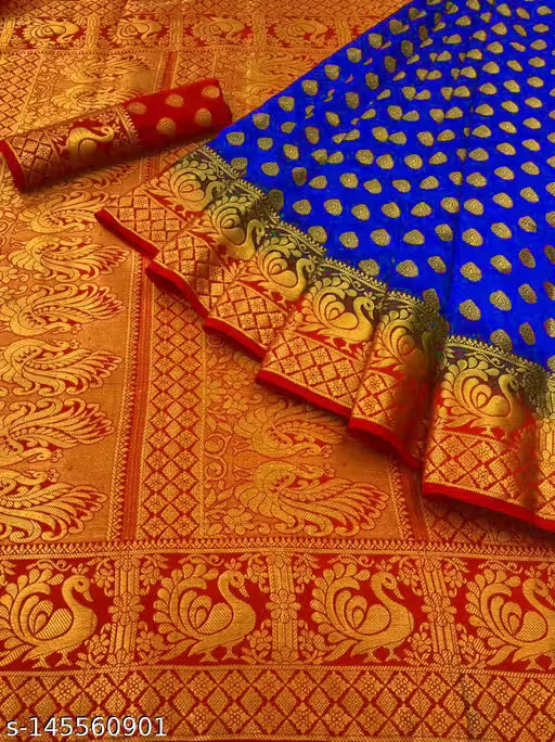 Banarasi Silk Blue Jacquard Saree With Blouse